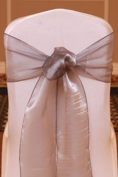 pewter organza linen rental