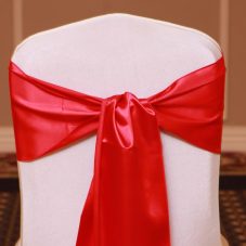 red satin sash linen rental