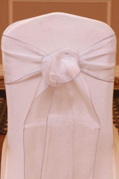 silver organza linen rental