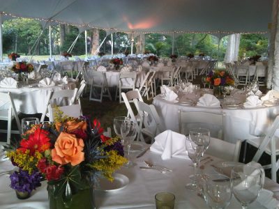 white wedding setup tent backyard