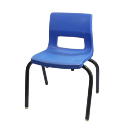 A small blue plastic child's chair.