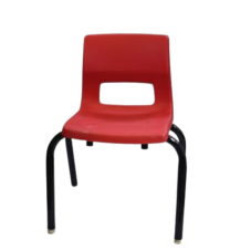 A small red plastic child's chair.