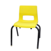 A small yellow plastic child's chair.