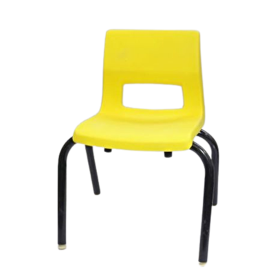 A small yellow plastic child's chair.