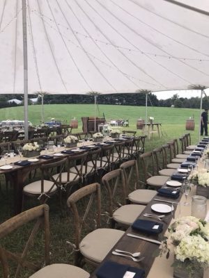 crossback chair farm table sailcloth wedding tent