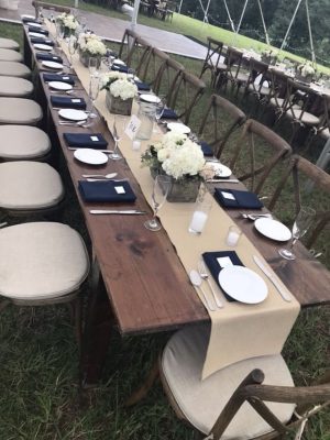 farm table crossback chair with runner rental