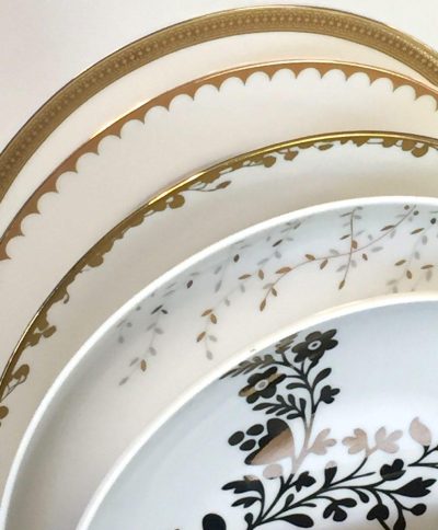 gold accent dessert or salad plates