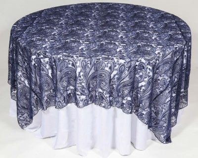 navy paisley lace linen rental 90 x 90 square