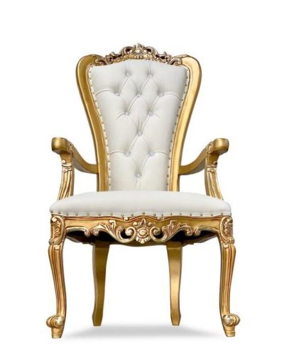 gold throne chair with white cushion
