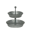A rustic, two tier, galvanized, round tray.