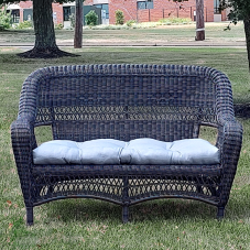 brown wicker settee loveseat with cushion