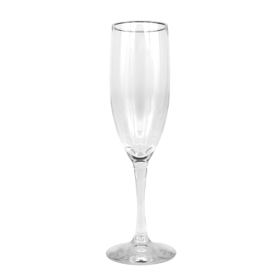 A 6oz signature champagne glass. The cup is narrow and tall.