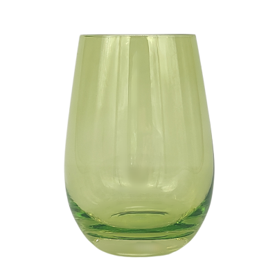 A green stemless wine glass.