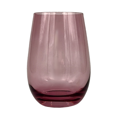 A lilac stemless wine glass.