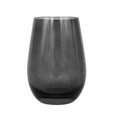 A smoke gray stemless wine glass.