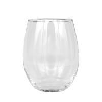 A clear 15oz stemless wine glass.