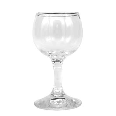 A 4oz wine glass with a short, round sides.