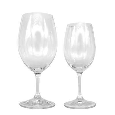 Two Riedel wine glasses; an 18oz and a 10oz.