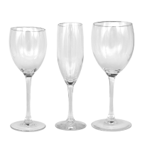 A series of cardinal signature glasses; 8oz wine, 6oz champagne, and 12oz wine.