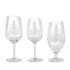 A series of valore wine glasses; 15oz wine glass, 12oz wine glass, and 17oz water glass.