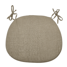 A beige-colored natural chair cushion with cloth ties on the back corners.