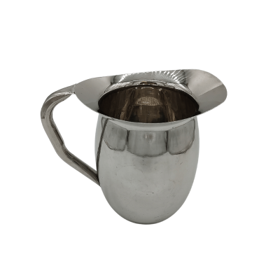 An 8oz stainless steel creamer.