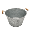 A galvanized 15 inch ice bucket with handles.