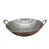 A 13 inch copper wok with a stainless steel interior.