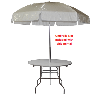 60 inch round table to hold umbrellas for rent