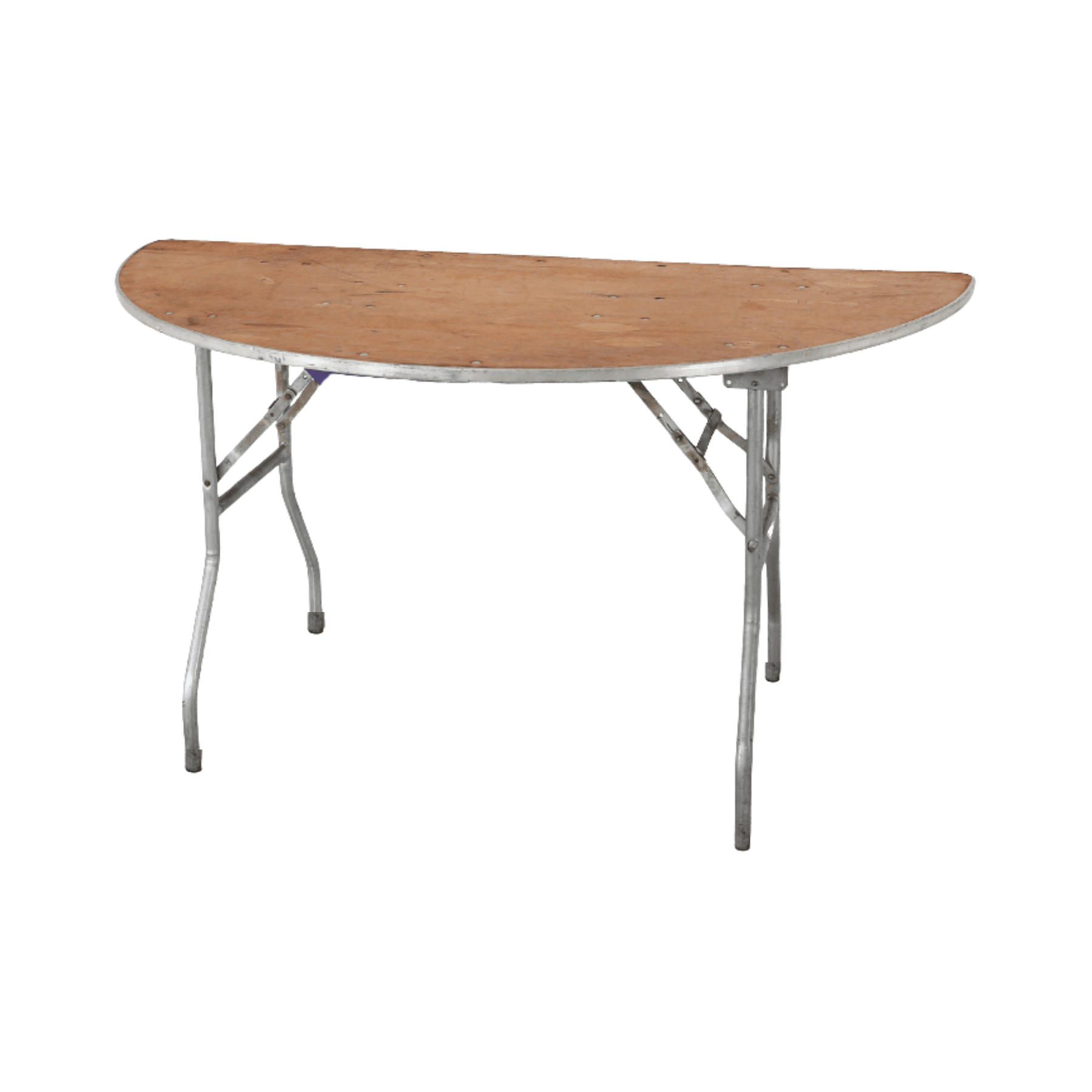 table half round semi circle rent tables A rental table with foldable legs that is a half round or half of a circle in shape. These Semicircle tables can be used for Sweetheart wedding reception tables.