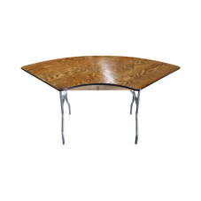 Rental table that is a serpentine style, which is a quarter circle in design. Four pieces make a circular table that is 10 feet in diameter with a 5 ft center hole.